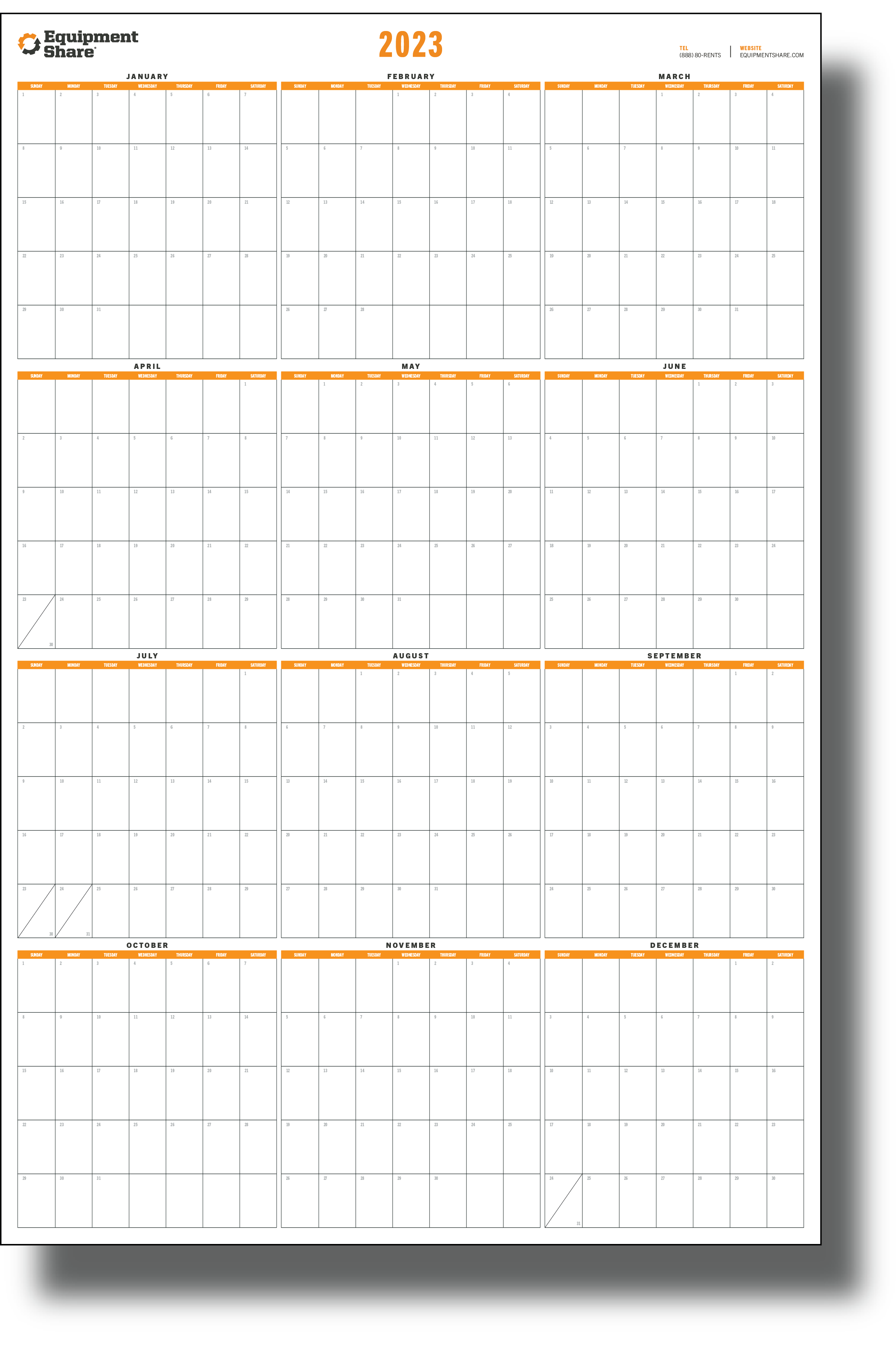 2023 EQUIPMENTSHARE DRY ERASE CALENDAR POSTER 1 IN CallBrainstorm